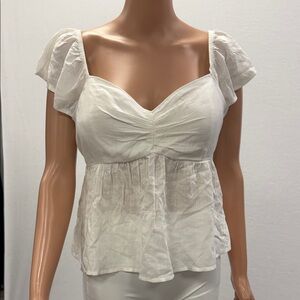 Hollister White Ruched Sweetheart Peplum Blouse
